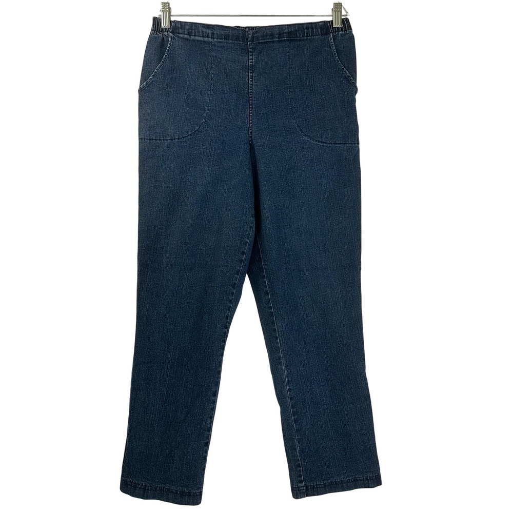 Croft & Barrow Womens Large Short Pull On Denim Jeans Dark Wash Elastic Waist